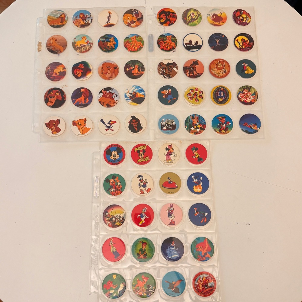 Vintage Disney Pogs Milk Caps Lot 60pc Lion King Mickey Mouse Snow White 90s Toy